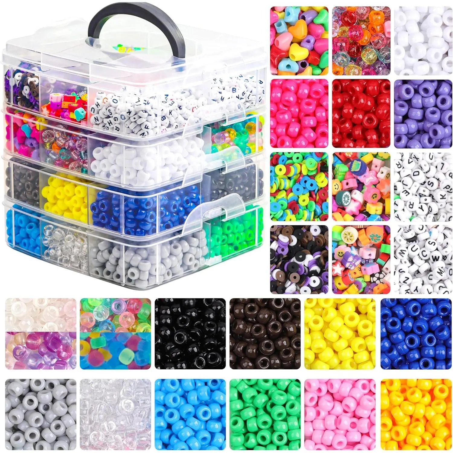 7600 count Pony Beads Kit for Kandi Friendship Bracelet Making with Polymer Clay Bead,Letter Bead,Glow in The Dark,Shaped and UV Beads for DIY Craft Bracelets  Necklace Accessories Gifts