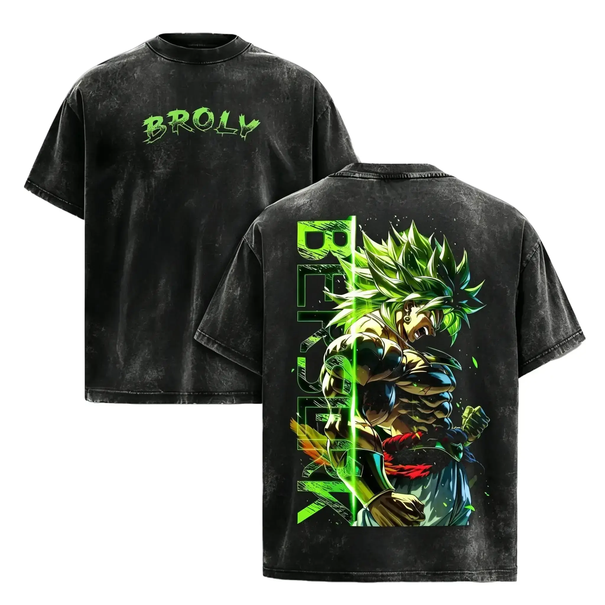 Men's Broly Graphic T-Shirt, Washed 100% Cotton with a Casual Streetwear Fit and Short Sleeves for Anime Fans, Tshirt, Menswear, Shortsleeve, Round Neck, Anime Items, Washed Finish, Graphic Print, Cold Wash
