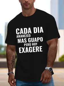 Men's Funny Spanish Graphic T-Shirt - "Cad Día Amazezco Guapo" Print, Black Casual Summer Short Sleeve Top, Lightweight Polyester, Round Neck, Machine Washable