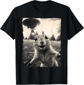 100%cotton Squirrel Selfie with UFOs Squirrel Mom Funny Squirrel Lover T-Shirt