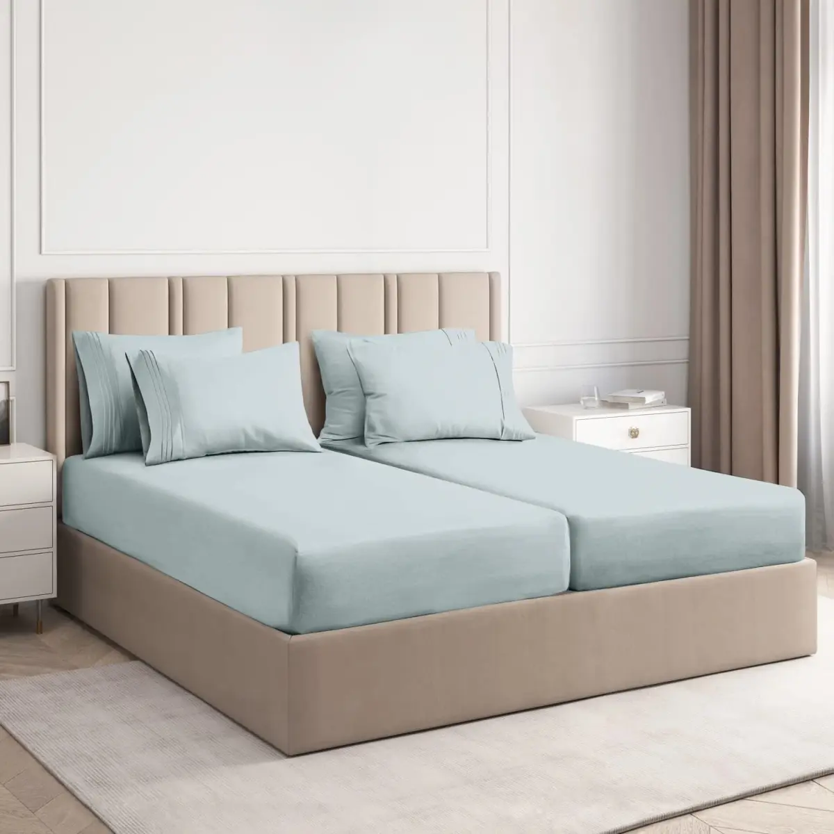 212 MAIN Split King 7-Piece Deep Pocket Sheet Set - Double Brushed, Silk-Smooth, Breathable, Cooling Bedding Sheets & Pillowcases for Cooling Sleep
