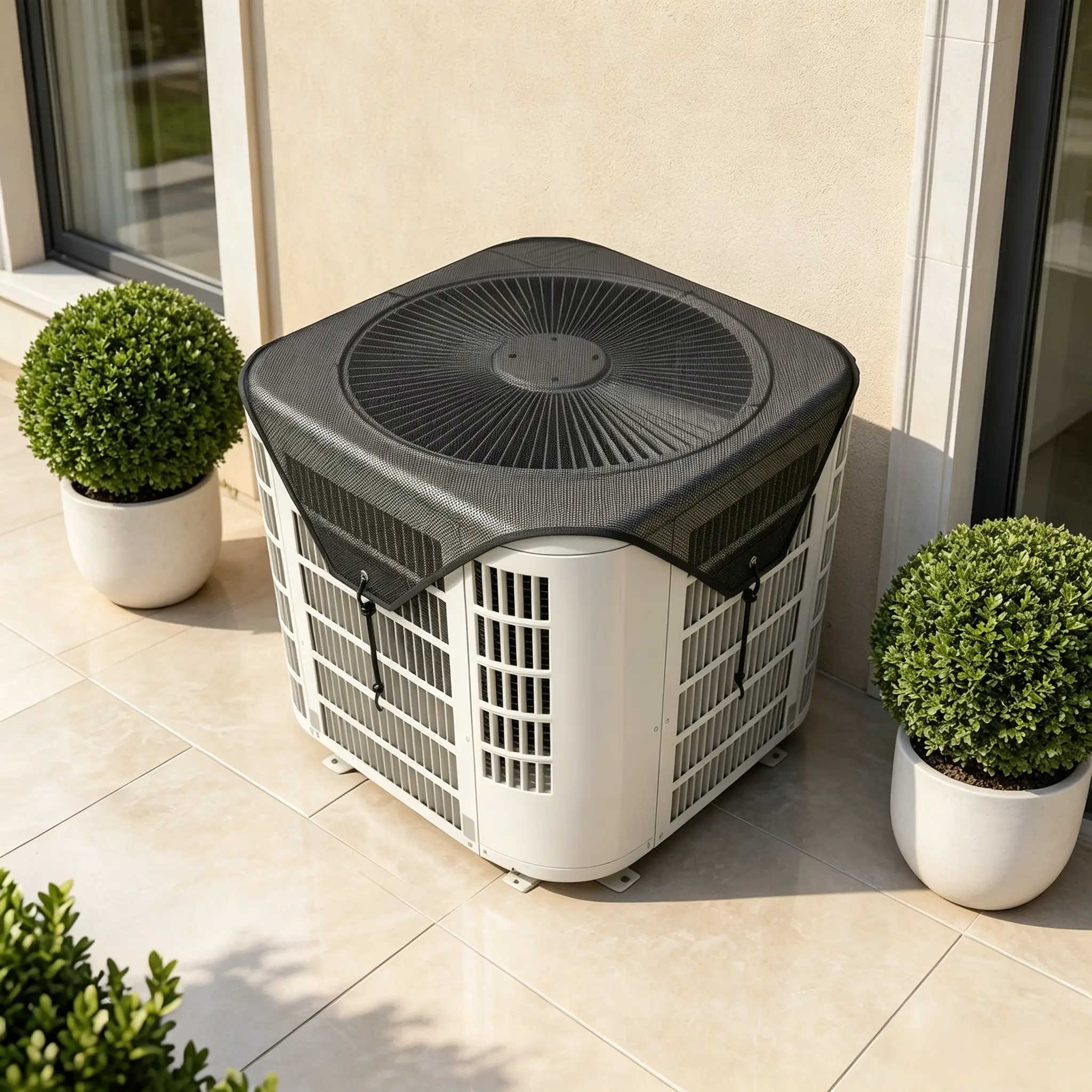 Eco Durable AC Condenser Protector 28 × 28 Inch, Breathable Top Mesh Cover for Outdoor Central cold Air Conditioner, Efficient Ventilation Structure, Windproof Dustproof design Shield Avoid External machine Unit Clogging all-season use detachable outside