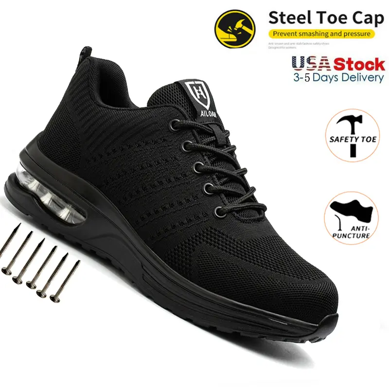 Steel Toe Safety Shoes for Men Lightweight Work Sneakers Puncture Proof Work Shoes Unisex Coustruction breathable Safety Work Boots fashionable footwear industrial construction