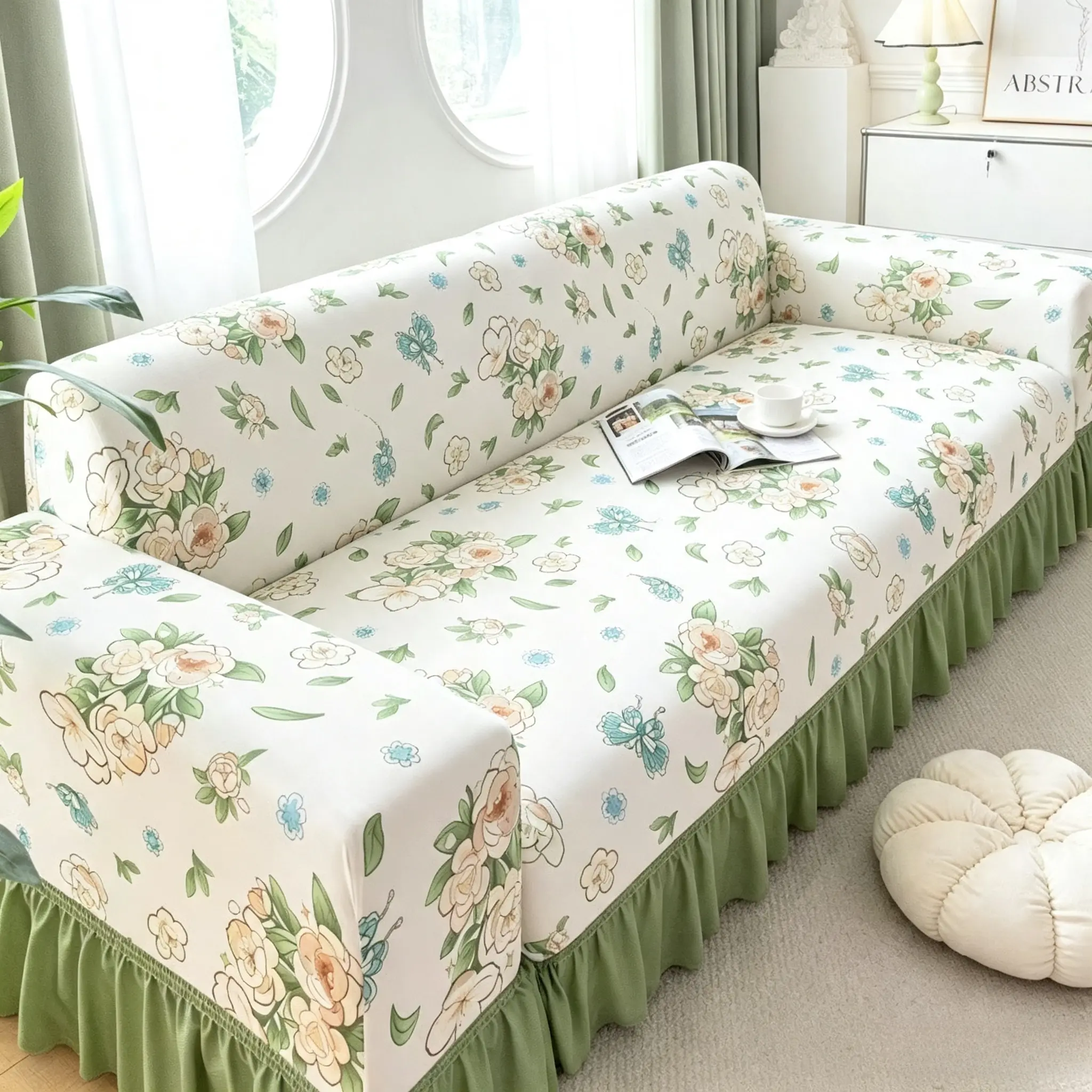 Floral elastic printed sofa cover, sofa cover, stretchable dust-proof sofa cover, suitable for 1-3 person sofas, decorative sofa cover, washable and reusable