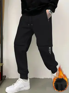 Men's autumn and winter casual jogging pants, zipper pocket - elastic drawstring waist and ankle fold, plush warm leg binding knitted sports pants, fitness pants, suitable for gym, running, sports and daily wear