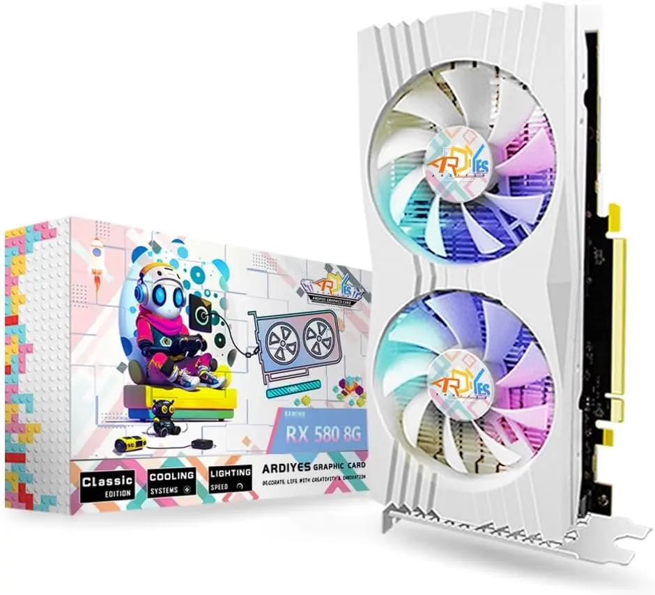 RX 580 Polaris XT Gaming Desktop Graphics Card, 2048 Cores, 8GB GDDR5 256-Bit, PCIe 3.0, Dual DP 1.4 & HDMI 2.0b, 0-RPM Silent Cooling