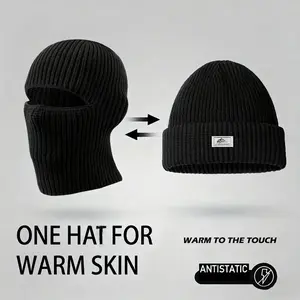 Warm to the Touch 2 in 1 Balaclava Beanie Hat Cap Winter Ski Mask Thermal Full Face Cover Windproof Knitted Hood for Skiing Cycling Motorcycle Running Outdoor Sports Men Women One Size Fits Most
