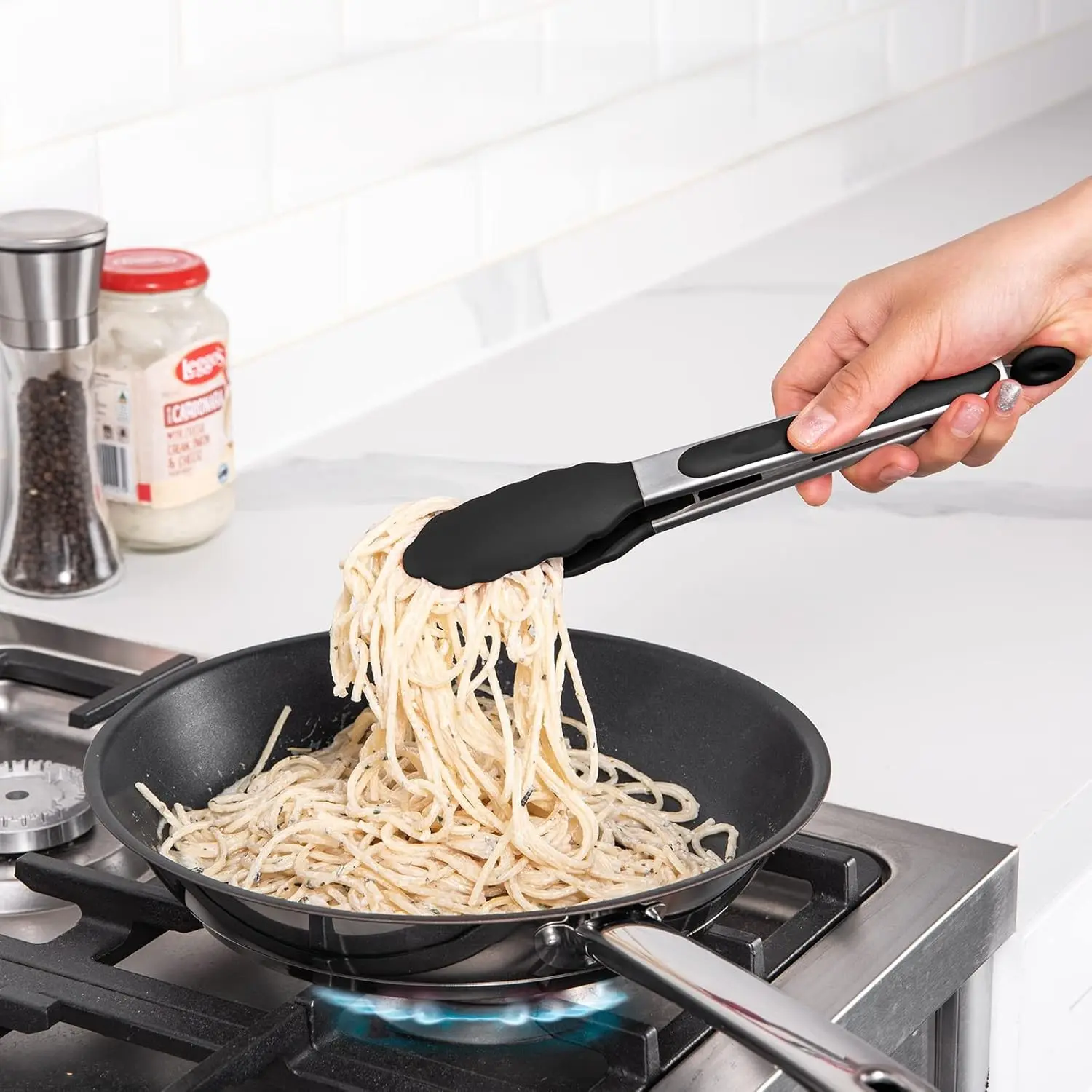 Silicone Kitchen Tongs ,1 Counts Non-stick Silicone Tongs with Stainless Steel Handle, Heat Resistant Food Tongs for Cooking, Baking, Frying, Kitchen Utensils, Kitchen Cooking Accessories, Kitchen Utensils Gadgets, Summer for Gift