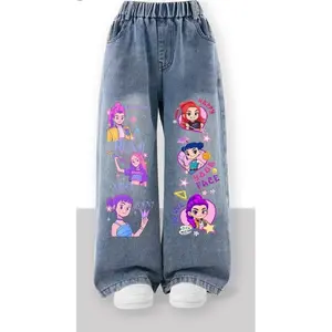 Halloween Witch Squad Print Jeans, Y2K Style, Girls' Fashion, Ages 10-12, Casual Denim Jeans, Pop Women's Clothing, Teen Girl Clothes