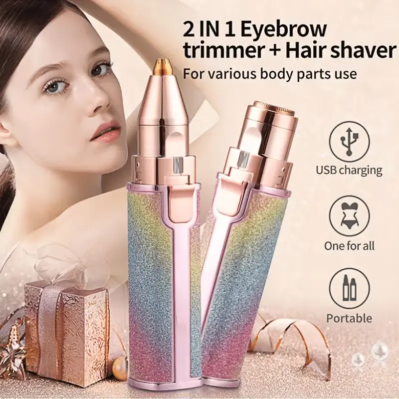 Rechargeable 2-in-1 Eyebrow Trimmer and Facial Hair Remover for Women, Dual Function Beauty Products with an On/Off Light for Precise Lip & Eye Grooming, Face, Shaver For Women, Brow Maintenance