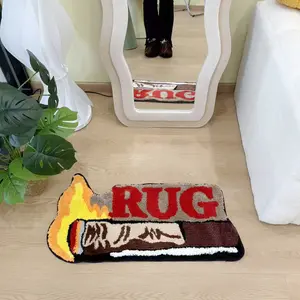 Cigar Matchstick Tufted Rug with Flame Rug Letter Pattern, Bedside Decorative Mat, Anti-Slip Home Soft Furnishing, Trendy Art Carpet, Unique Rugs