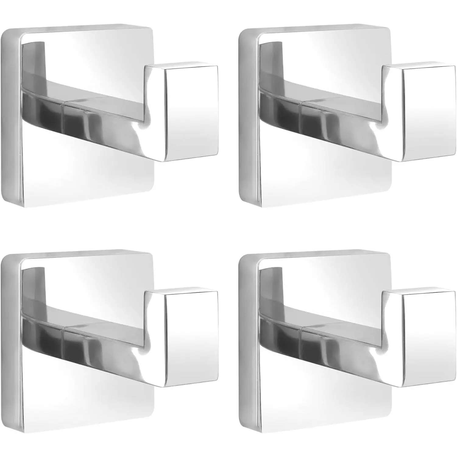 Towel Hooks for Bathrooms Robe Hook Coat Hook 4 Pack Polished Chrome Stainless Steel Heavy Duty Wall Mounted Square Hooks for Bathroom Kitchen Bedroom