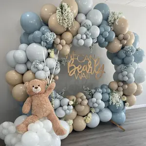 Blue Balloon Arch Kit, 132 count Dusty Light  Blue Balloons Garland with Brown Double Stuffed Balloons for  Shower Gender Reveal Boy Birthday Bear Theme Party Decorations Supplies