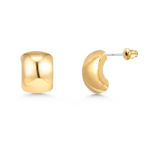 Half Circle 14k Gold Plated Stud Earrings, C Shape Stud Earrings, Moon Shape Stud Earrings, 14k Gold Plated Stud Earrings, Brass Earrings