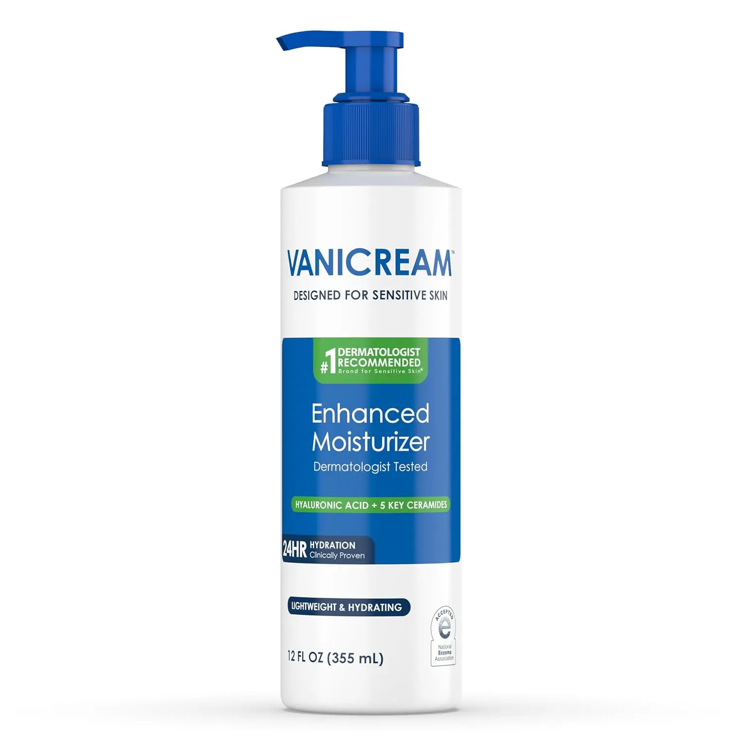Vanicream Enhanced Moisturizer, 12 Fl Oz, Daily Body Lotion for Dry, Sensitive Skin, Clinically Tested 24Hr Hydration with Hyaluronic Acid, Glycerin & Ceramides, Formulated without Common Irritants