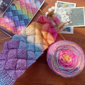 2pcs Long section dyed gradient dreamy colored mohair hand - crocheted hand - blended yarn ball, thick yarn, material kit for scarf, Crochet Set Kit