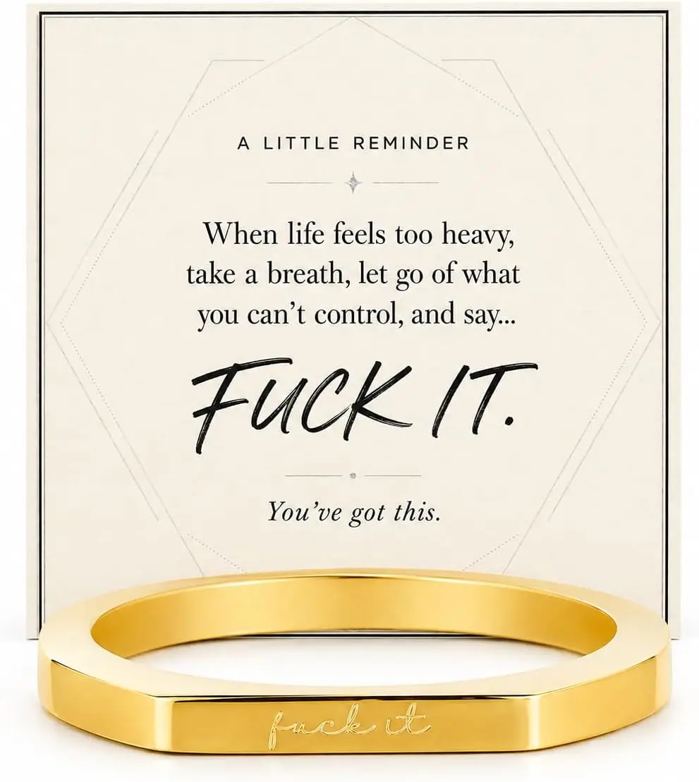 Fck It Strip Ring for Women, Stainless Steel Hexagon Engraved Statement Rings Funny Bold Motivational Gift Jewelry