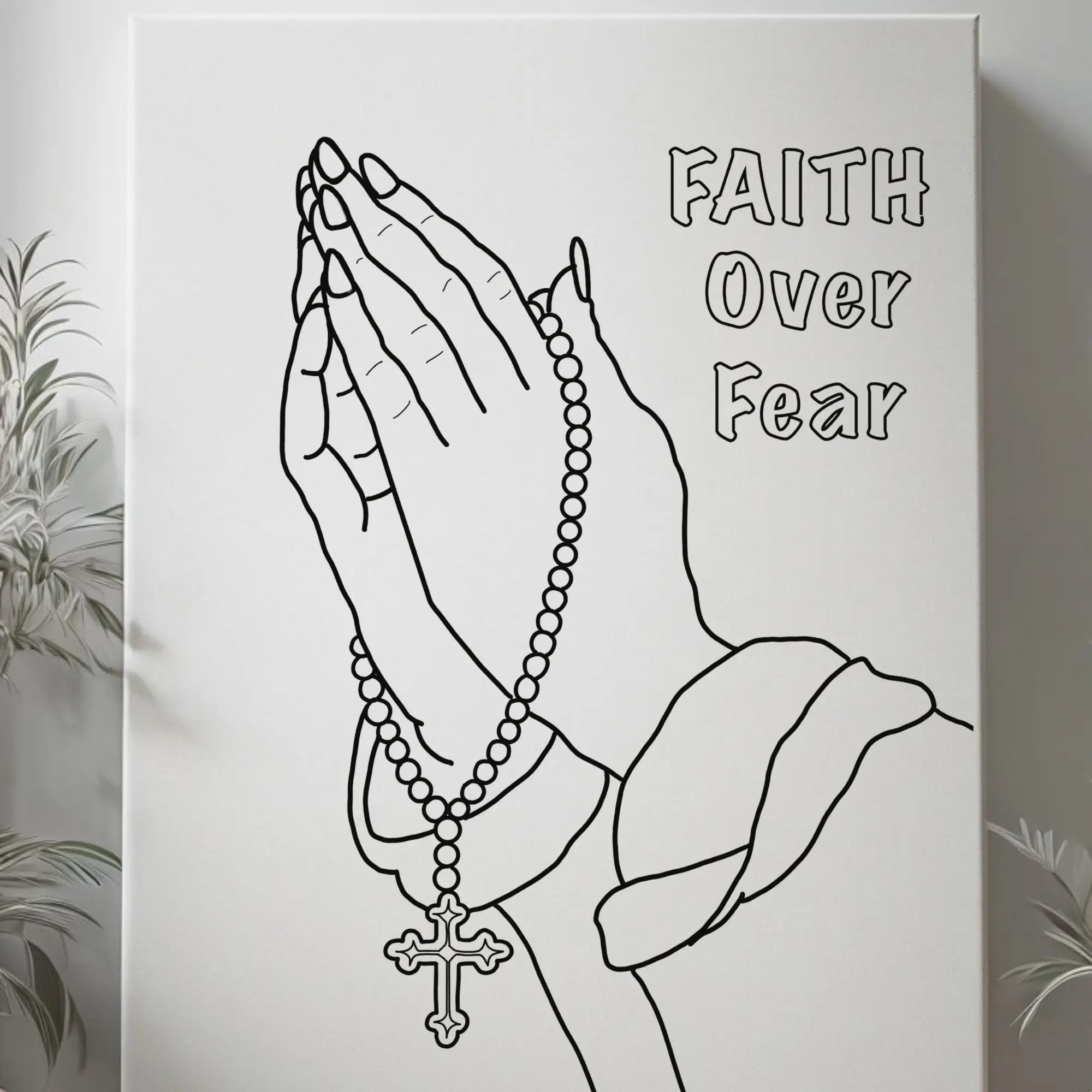 DTF Transfer Outline - Press & Paint Outline, Color your own DTF Print - Prayer - Faith Over Fear -  Coloring Activity - Sip and Paint Party - Coloring Paint Print Shortsleeve Mama