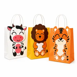 Set of 12 Animal Party Favor Bags – Kids Goodie Bags with Handles