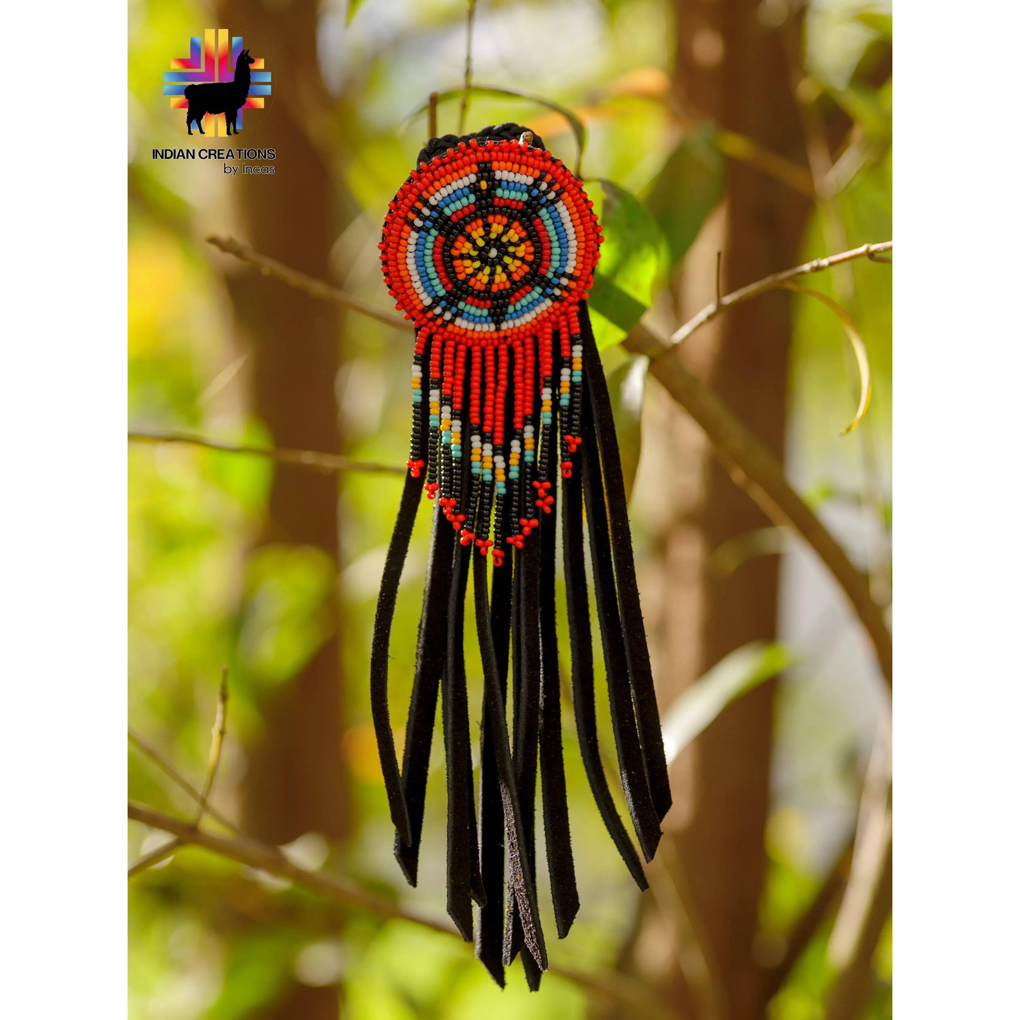 Handmade Leather Hair Tie. Beaded Hair accessories. Made in Ecuador. Boho and Chic.