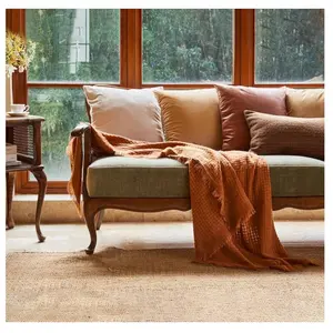 Burnt Orange Cozy Waffle Knit Blanket Throw With Tassels big  blanket