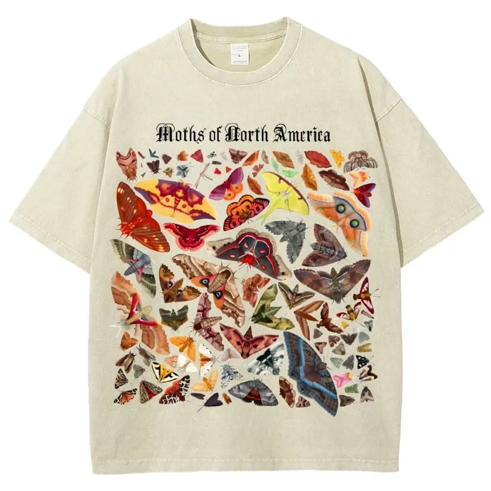 Moths Of North America Unisex Vintage Washed Tee, Scientific Insect Illustration Graphic Shirt, Nature Retro Tee