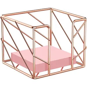 Rose Gold Geometric Sticky Note Memo Cube Holder Post Note Dispenser Desk Organizer for Home School Office Supplies