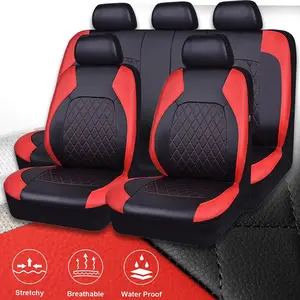 Black Red Leather 5 Seats Cover Auto Seat Covers for Nissan Full Set Car Cover, TikTokShopBlackFriday