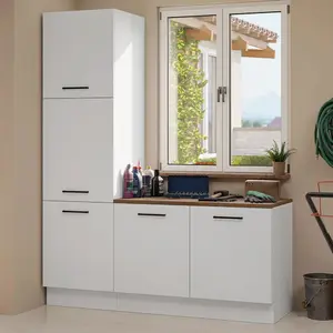 Madesa Garage Storage Cabinet Set 70" L with 5 Doors Multiple Compartments Modular Organization Pantry Base Cabinet Wall Cupboard - White