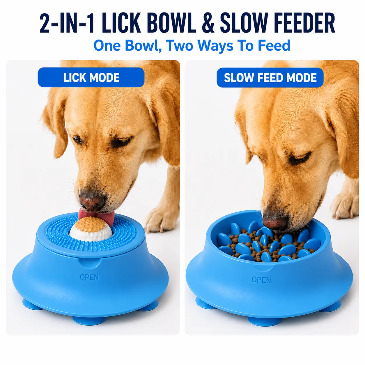 2-in-1 Dog Lick Bowl & Slow Feeder with 8 Suction Cups, Non-Slip Silicone Enrichment Bowl for Dogs and Cats, for Kibble, Yogurt, Peanut Butter, Broth & Soft Treats