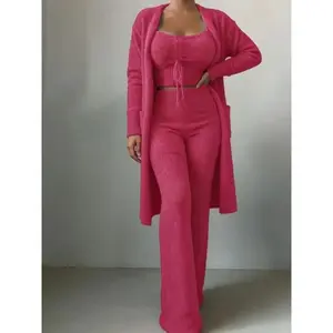 Women's Plush Three-piece Set, Lace-up Pajamas Set, Casual Set, Loungewear