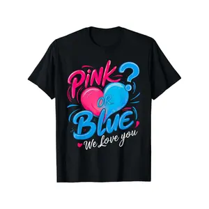 [100% Cotton] 100% Cotton Men's Gender Reveal "We Love You" T-Shirt - Pink or Blue Print, Ultra Soft Breathable Moisture-Wicking Tee Suitable for Gender Reveal Parties & Showers, Casual Crew Neck Shirt for Expecting Parents' Casual Wear or Press Events