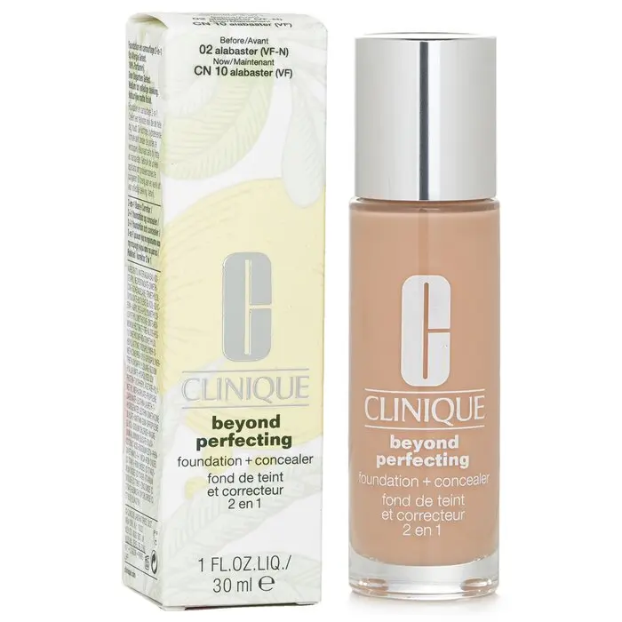 Clinique Beyond Perfecting Foundation & Concealer - #02 Alabaster (VF-N), Complexion Perfecting, Full Coverage, Flawless Pigment Makeup, 30ml/1oz