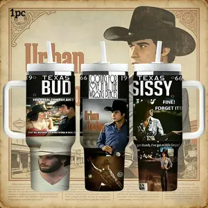 1pc 40oz Urban Cowboy: Bud & Sissy’s Texas Love Story Stainless Steel Vacuum Insulated Cup, Leak-Proof Travel Mug with Lid, Non-Slip Base, Suitable for Hot & Cold Drinks