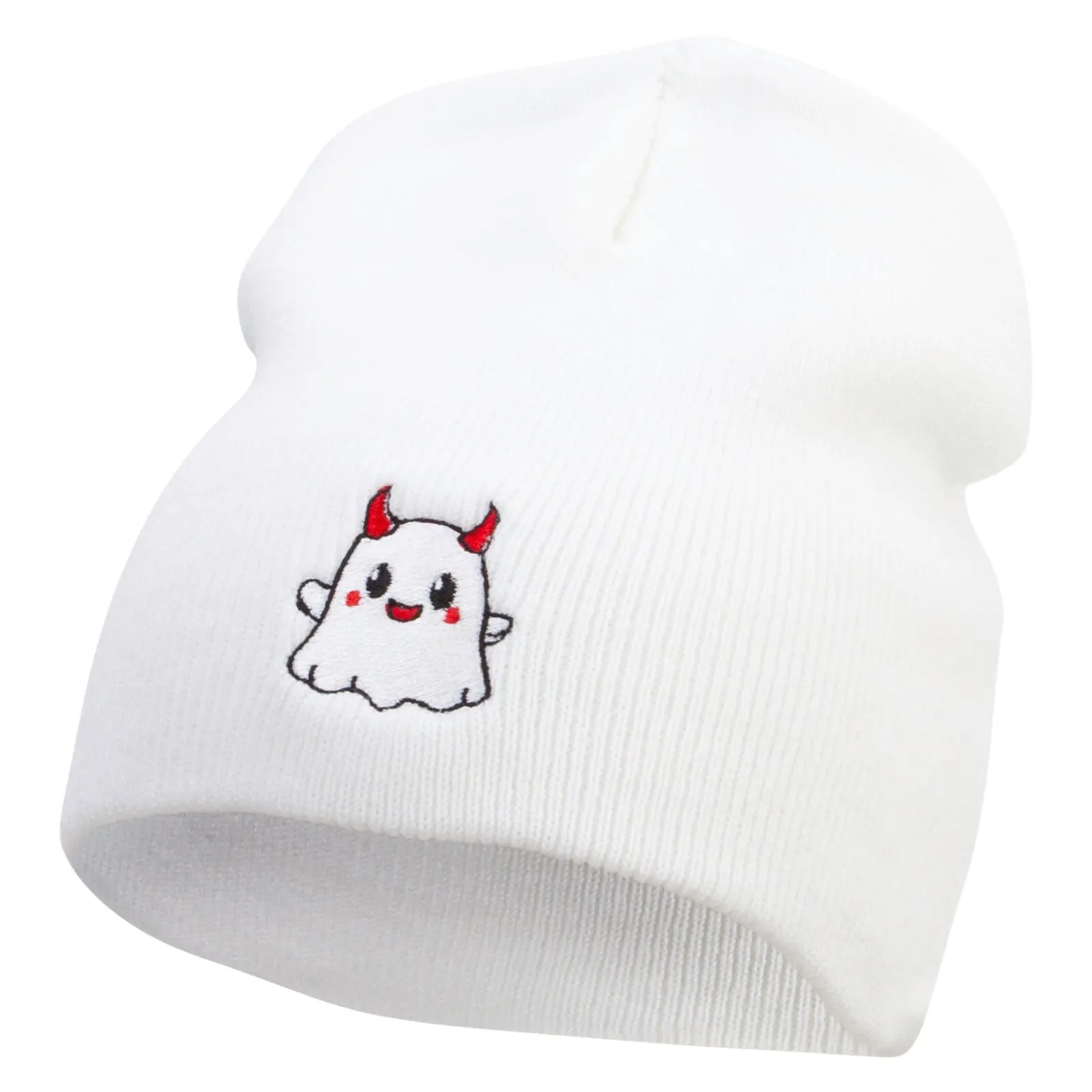 Cute Devil Ghost Embroidered 8 Inch Knitted Short Beanie