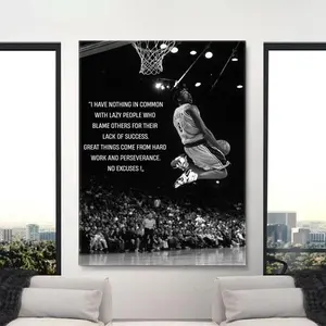 Kobe Bryant Poster Motivational Quote Wall Art For Office Decor Basketball Legend Slam Dunk Black White  Success Mindset Print