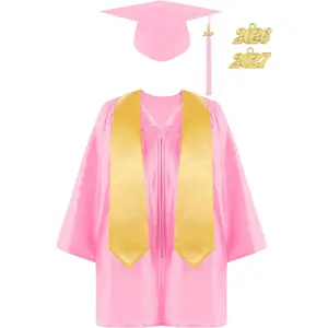 Preschool Kindergarten Graduation Gown Cap Set with 2026 and 2027 Charms and Graduation Sash