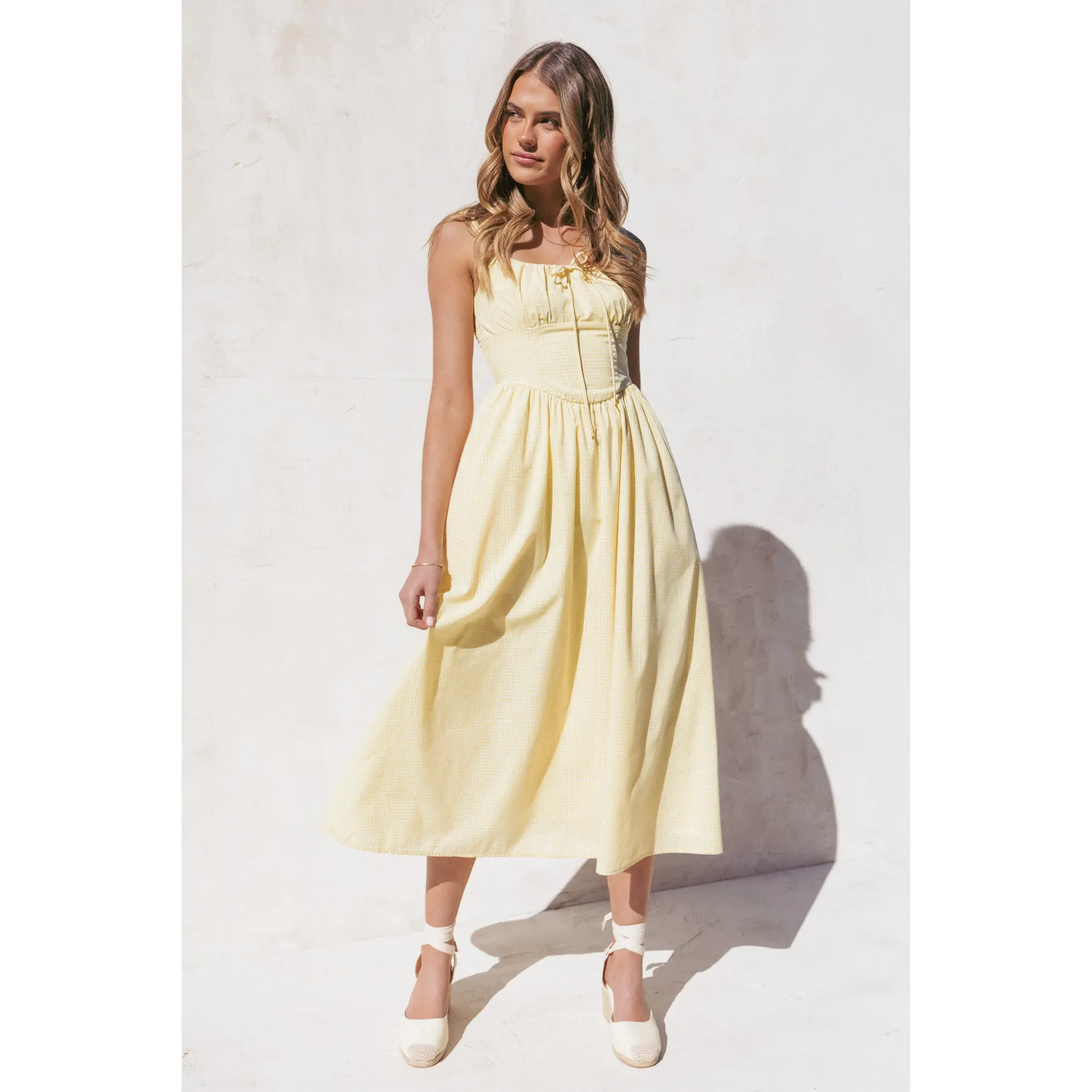 Kinslee Midi Dress - Yellow Gingham