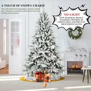5/6/7 feet best flocked artificial Christmas tree, artificial hinged Christmas tree, new material snowflake traditional Christmas tree for holiday party office home living room decoration holiday ornaments snow flocked arbol  de