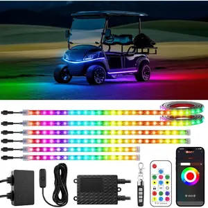 6 count Golf Cart Led Lights with 12V-72V  Reducer, RGB Led Underglow Light Kit with 2 Remotes and  App Control,,Sound ,  Mode  Drain Protect