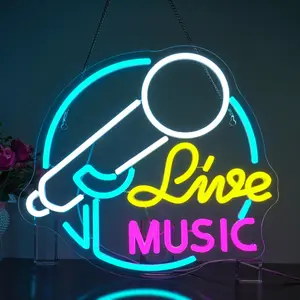 Microphone Music Neon Sign, LED Luminous Wall Mounted Neon Light, USB Powered Decoration Lamp for Bars, Clubs, Bistros, Leisure and Entertainment Venues