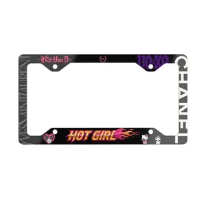 Hot Girl flame logo Metal License Plate Frame | Neon Y2K, Pink Black
