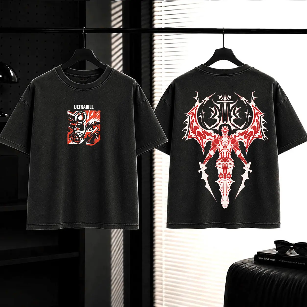 Ultrakill Gabriel Fallen Angel Gaming Washed T-shirt, Tank Top, Sweatshirt, Hoodie Casual graphic tee lover game acid wash, Fabric, Menswear Top Graphic Hoodie Print Straight Tee Streetwear Classic Cotton