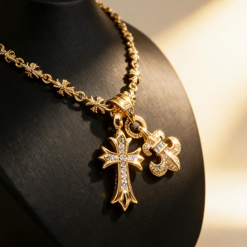 [2026 New Arrival] Gold-plated stainless steel hypoallergenic cross necklace, 18-inch diamond-encrusted clavicle chain, suitable for mothers, daughters, teenagers, and all women. Fashion jewelry with a beautiful gift box.