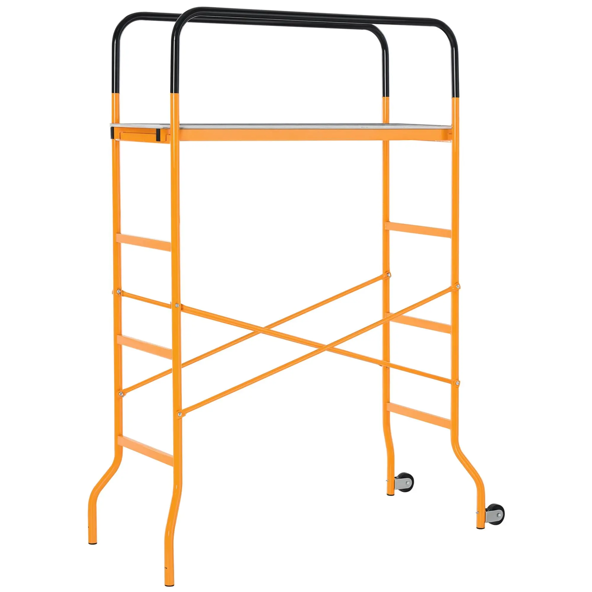 HOMCOM 4-Step Steel 4.6 x 2 x 6 ft. Scaffold 2 Wheels Free Moving for Indoor & Outdoor Decoration Anti-Skid, 440 Pound Capacity