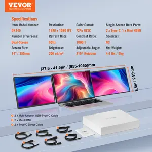 VEVOR Portable Laptop Screen Extender, 14 FHD 1080P IPS Triple Extended Monitor for 13-17 Laptop, Swivel Portable Monitor USB-C/USB-A/Mini HDMI Port, Compatible with Mac/Wins/Android/Switch/PS5