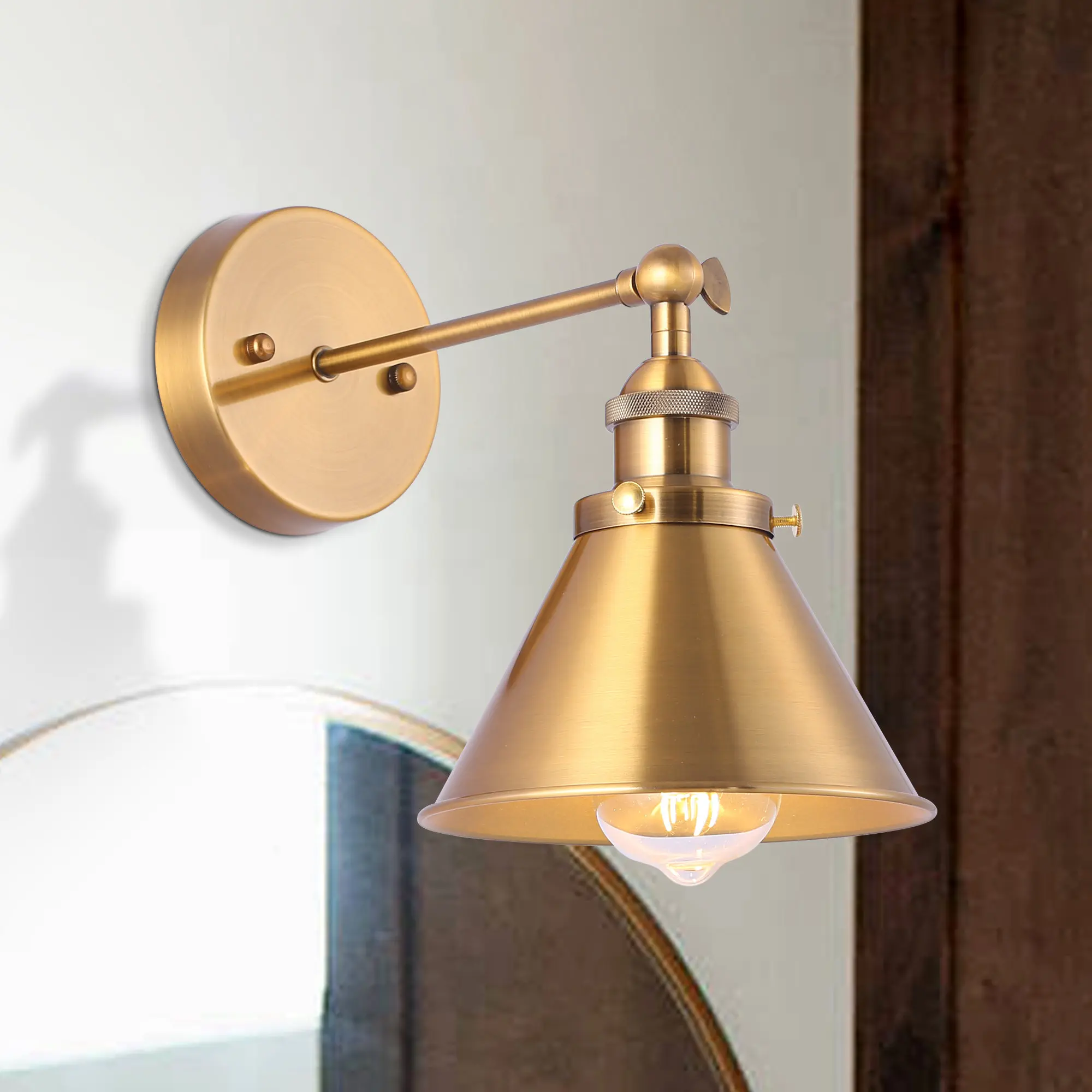 PARROT UNCLE 1-Light Rhem Brass Wall Sconce Lighting Modern Style Industrial Design Dimmable Home Decoration Lamp E26 Socket 40W Max Power