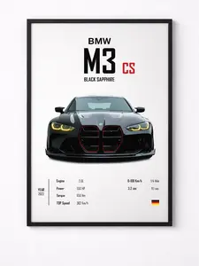 BMW M3 CS Poster Decor Luxury Print Wall Art Decor For Home Bedroom With Black Frame-Size:12x18in