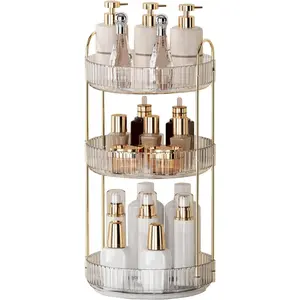 360 rotating makeup organizer for vanity 3 tier perfume organizer with large capacity skincare organizer for bathroom counter spacesaving cosmetic storage for dresser countertop clear
