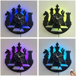 Vinyl Record Wall Clock LED Display, Unique Chess Design Home Decor for Living Room Bedroom Kitchen Office Bar, Led Wall Clocks